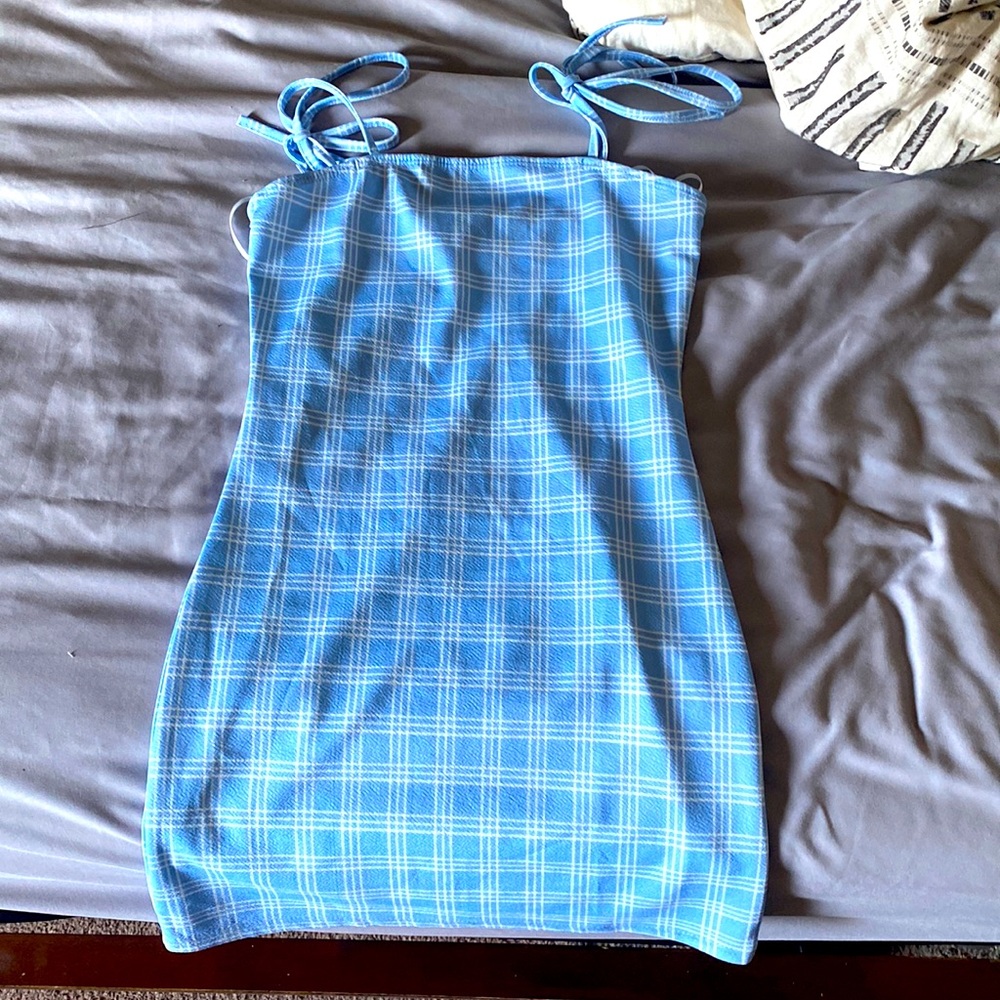 SHEIN Knot Strap Plaid Bodycon Dress